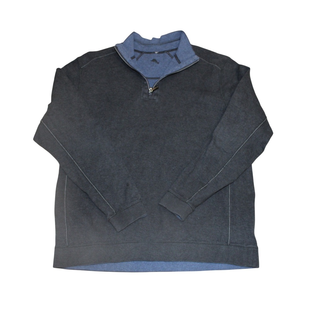Tommy Bahama Quarter Zip Reversible Pullover Mens M Gray‎ Mock Neck Long Sleeve